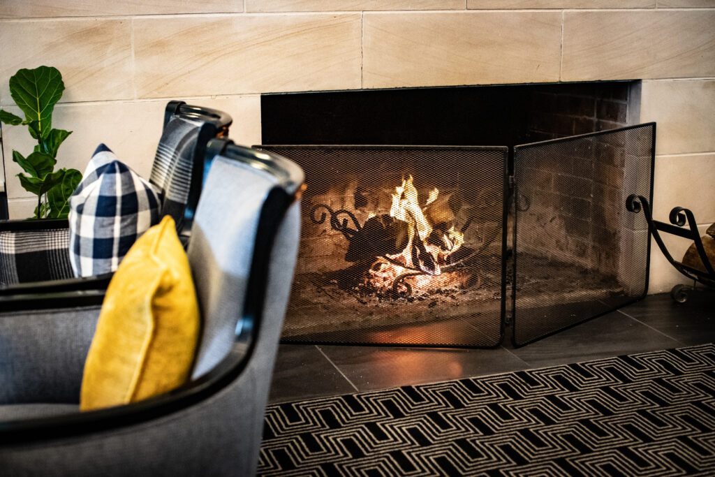 The fireplace at Epoche Lounge Bar at voco Kirkton Park