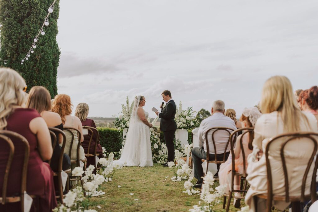 Outdoor wedding ceremony with valley views at voco Kirkton Park Hunter Valley