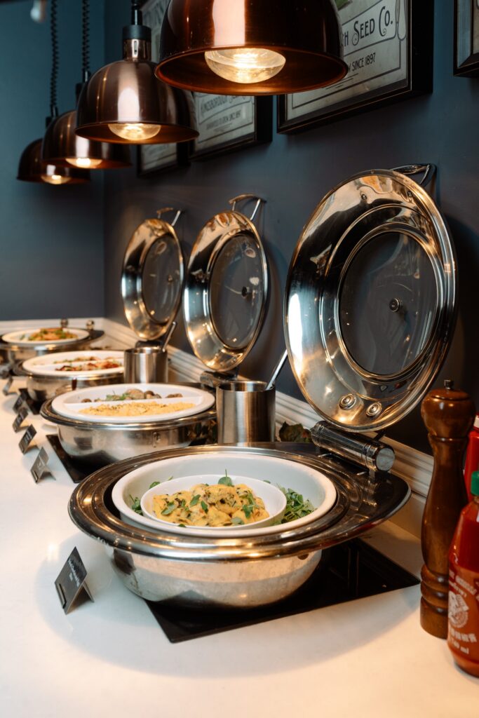 Hot dishes on the breakfast buffet in The Conservatory