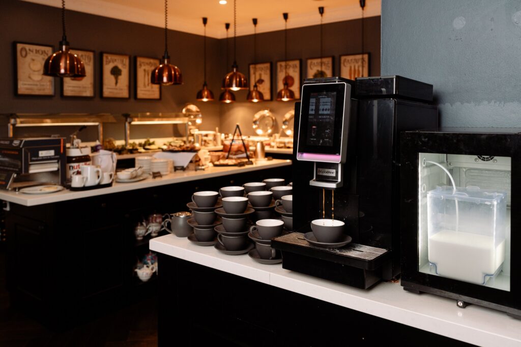 The coffee machine on the breakfast buffet in The Conservatory