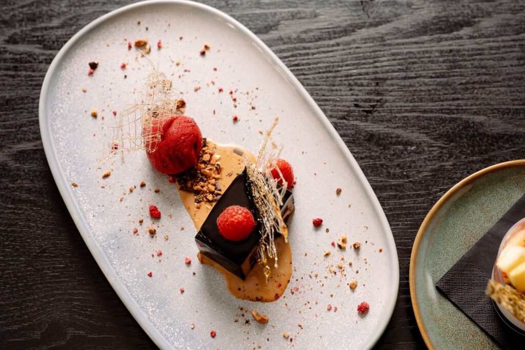 Chocolate and hazelnut delice with raspberry sorbet at Locavore