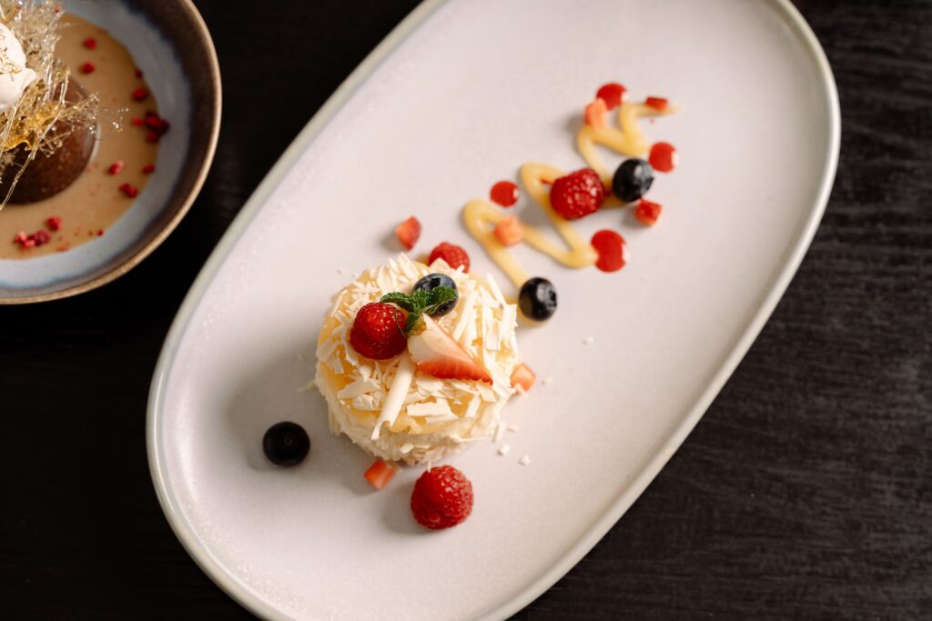 Yuzu cheesecake with seasonal berries at Locavore